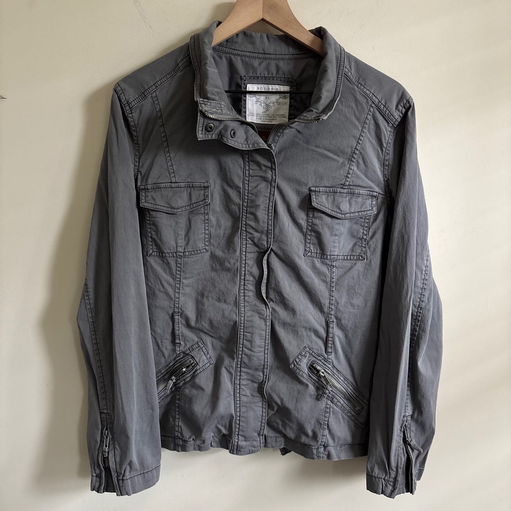 Sonoma Womens XL Grey Utility Jacket Military Full Zip Tie Back Cotton Blend